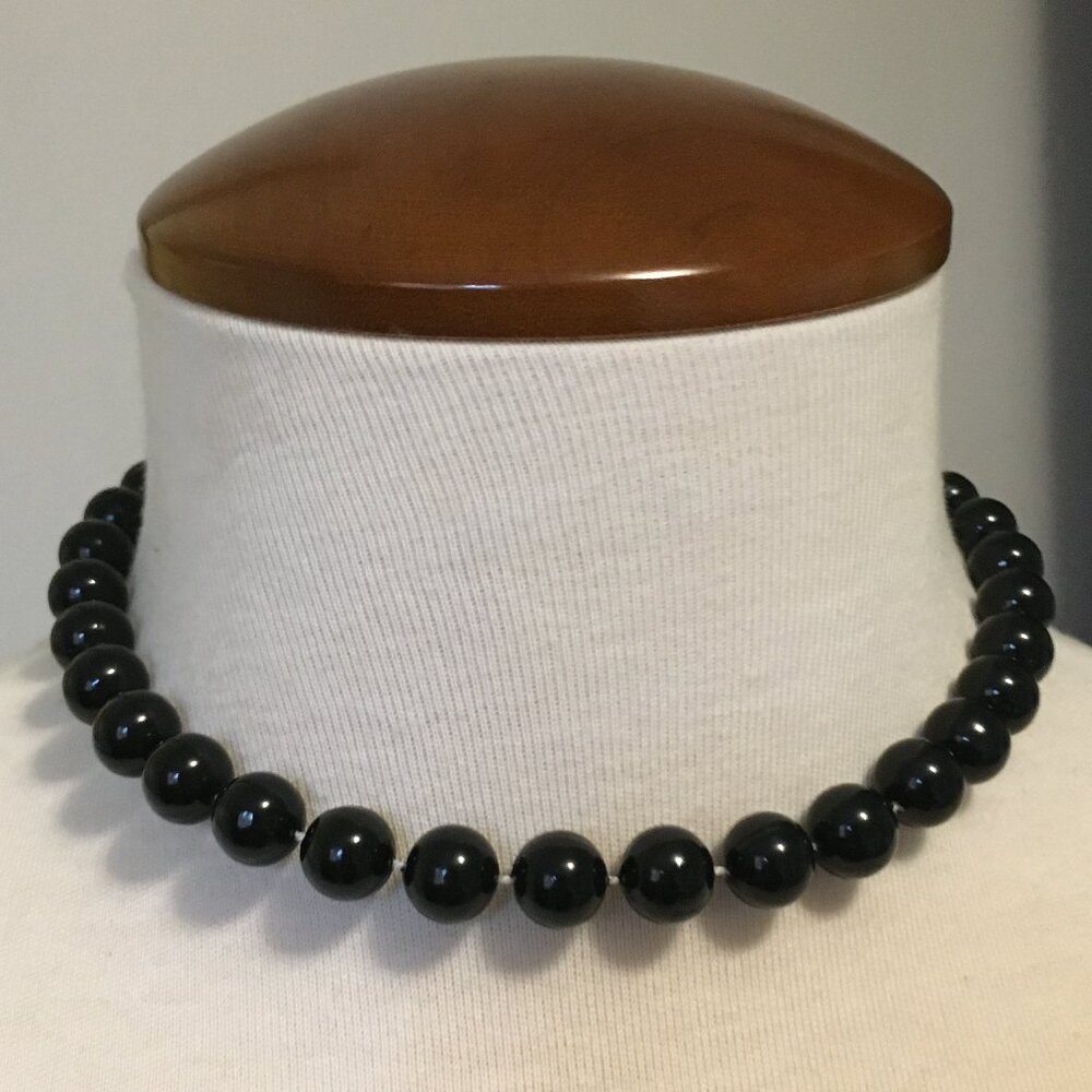 VTG 90s Black Faux Pearl Choker Necklace Gothic Glam Costume Statement